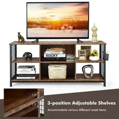 TV skříňka lowboard s otevřenými přihrádkami TV police pro televizory do 65 palců 140 x 40 x 62,5 cm Rustikální hnědá