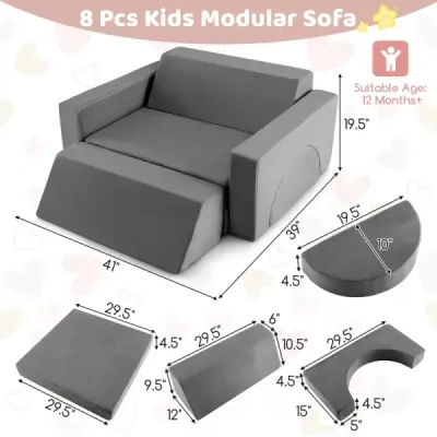 Modulární dětská pohovka Play Sofa Modulární pohovka s odnímatelným potahem 105,5 x 101 x 48 cm Šedá