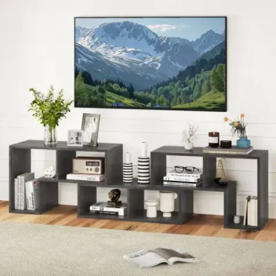 3dílná dřevěná TV skříňka pro televizory do 65" Volně kombinovatelný TV stolek šedý