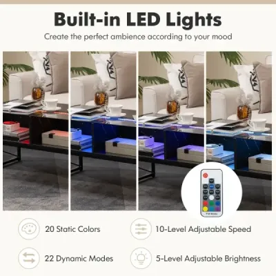 LED konferenční stolek s mramorovým vzhledem nastavitelné barvy světla stůl do obývacího pokoje černý