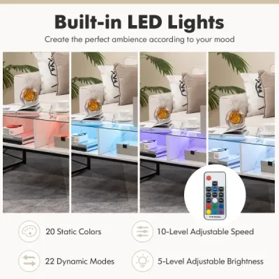 LED konferenční stolek s mramorovým vzhledem nastavitelné barvy světla stůl do obývacího pokoje bílý