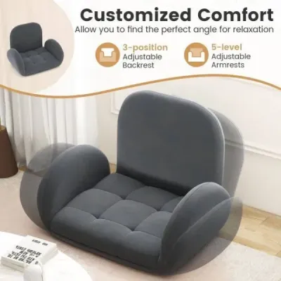 Židle na podlahu s nastavitelným opěradlem a područkami Bonden Sofa rozkládací židle na podlahu Grey