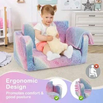 Dětská pohovka  2 v 1 skládací pohovka/lehátko pro batolata duha