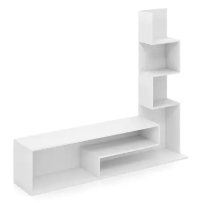 Dřevěná TV skříňka TV stolek s policí pro televizory do 50" 144,5 x 29,5 x 121 cm Bílá