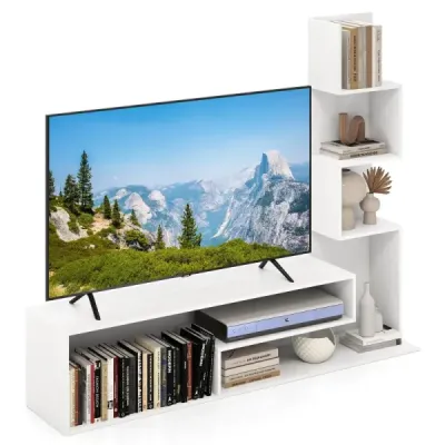 Dřevěná TV skříňka TV stolek s policí pro televizory do 50" 144,5 x 29,5 x 121 cm Bílá