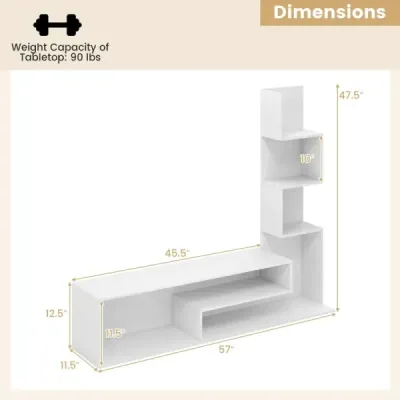 Dřevěná TV skříňka TV stolek s policí pro televizory do 50" 144,5 x 29,5 x 121 cm Bílá