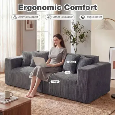 2místná pohovka Boneless Couch 204 cm s hlubokým sedákem a opěradlem, pohodlné područky, šedá