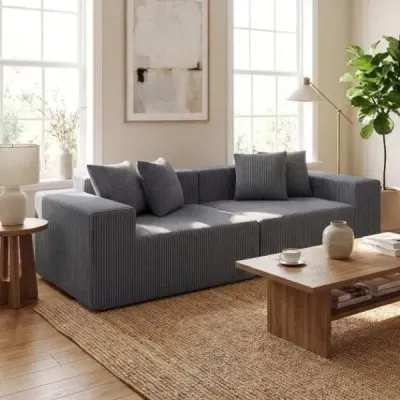 2místná pohovka Boneless Couch 204 cm s hlubokým sedákem a opěradlem, pohodlné područky, šedá