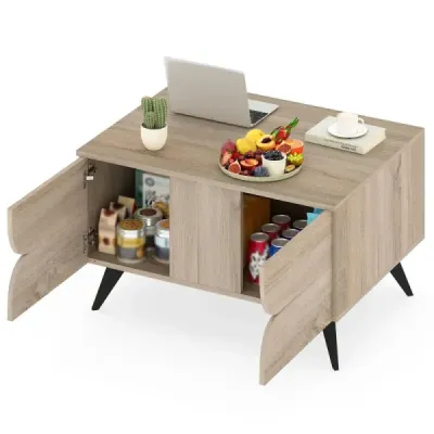 Moderní konferenční stolek s úložným prostorem Akcentní stolek s otevřenými přihrádkami a 3 zásuvkami 80 x 60 x 46 cm dubový