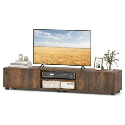 Skříňka pod televizi, komoda pod televizi pro televizory do 70 palců, skříňka pod televizi se 2 dvířky, 160 x 35 x 30 cm, rustikální hnědá
