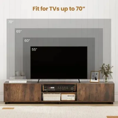 Skříňka pod televizi, komoda pod televizi pro televizory do 70 palců, skříňka pod televizi se 2 dvířky, 160 x 35 x 30 cm, rustikální hnědá