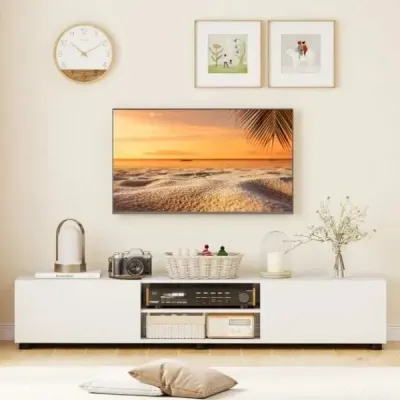 Skříňka pod televizi, komoda pod televizi pro televizory do 70 palců, skříňka pod televizi se 2 dvířky, 160 x 35 x 30 cm, bílá