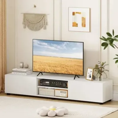 Skříňka pod televizi, komoda pod televizi pro televizory do 70 palců, skříňka pod televizi se 2 dvířky, 160 x 35 x 30 cm, bílá