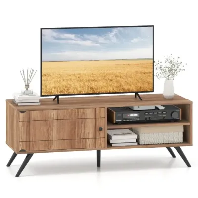 TV stolek/TV stolek se skříňkou a 2 otevřenými přihrádkami, nízká TV skříňka, 120 x 40 x 44,5 cm