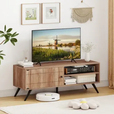 TV stolek/TV stolek se skříňkou a 2 otevřenými přihrádkami, nízká TV skříňka, 120 x 40 x 44,5 cm