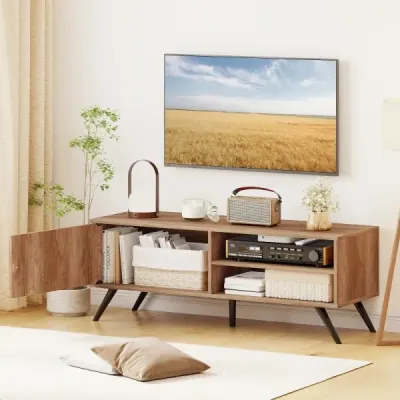 TV stolek/TV stolek se skříňkou a 2 otevřenými přihrádkami, nízká TV skříňka, 120 x 40 x 44,5 cm