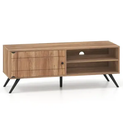 TV stolek/TV stolek se skříňkou a 2 otevřenými přihrádkami, nízká TV skříňka, 120 x 40 x 44,5 cm