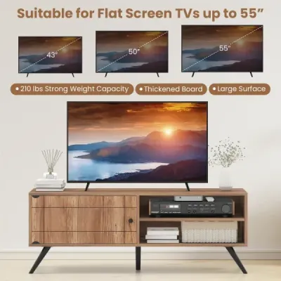 TV stolek/TV stolek se skříňkou a 2 otevřenými přihrádkami, nízká TV skříňka, 120 x 40 x 44,5 cm