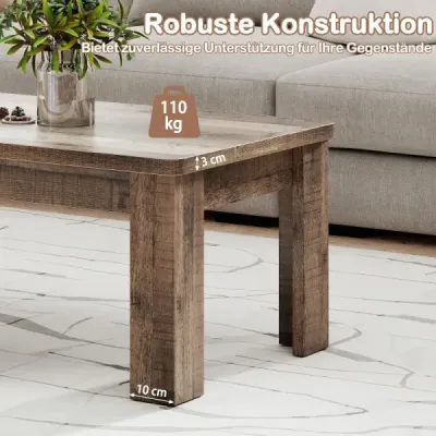 Konferenční stolek 120 x 60 cm, obdélníkový stůl do obývacího pokoje, rozkládací stolek s podpěrnými nohami, nosnost až 110 kg, hnědý