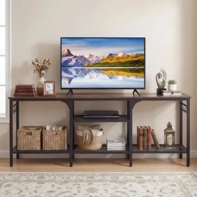 Televizní skříňka pro televizory do 65 palců s otevřenými policemi, 140 x 30 x 56 cm, rustikální hnědá barva