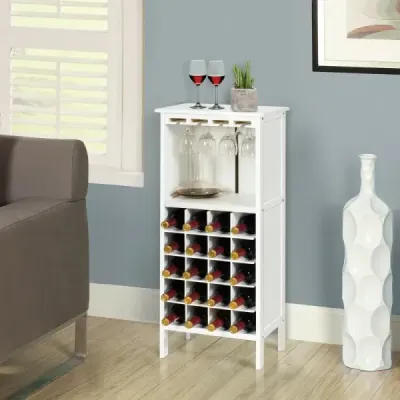 Dřevěný stojan na víno na 20 lahví se skleněným věšákem 42 x 24,5 x 96 cm bílý