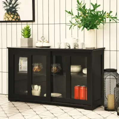 Příborník kuchyňská linka obývací pokoj s posuvnými dveřmi černá 106,5 x 33 x 62,5 cm