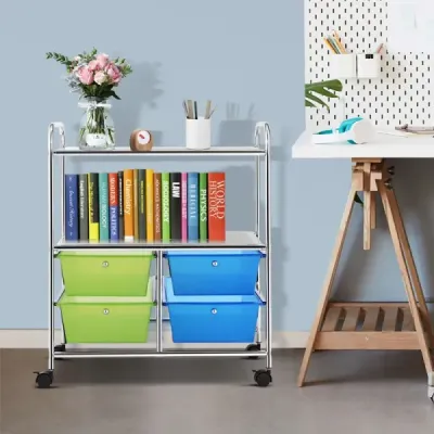 Vozík 4 zásuvky koupelnový vozík kuchyňský vozík s kolečky 58,5 x 37 x75 cm-barevný