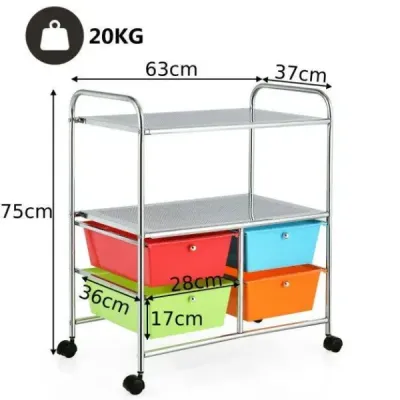 Vozík 4 zásuvky koupelnový vozík kuchyňský vozík s kolečky 58,5 x 37 x75 cm-barevný