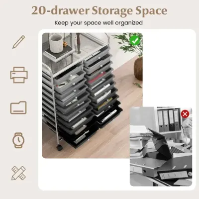 Vozík s 20 stohovatelnými zásuvkami a kovovým rámem Roll container Koupelnový vozík Smíšený černý