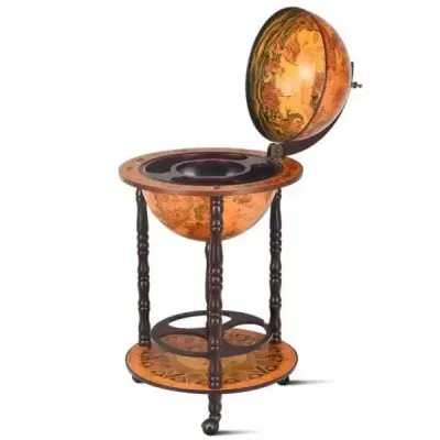 Pojízdný stojan na víno Globe Bar na kolečkách na víno 47 x 47 x 90 cm hnědý