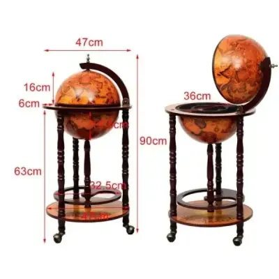 Pojízdný stojan na víno Globe Bar na kolečkách na víno 47 x 47 x 90 cm hnědý