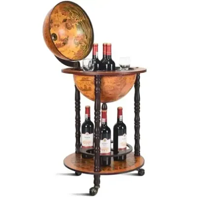 Pojízdný stojan na víno Globe Bar na kolečkách na víno 47 x 47 x 90 cm hnědý