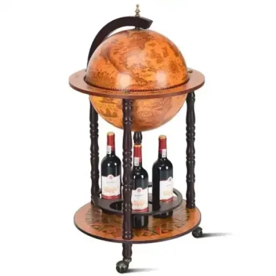 Pojízdný stojan na víno Globe Bar na kolečkách na víno 47 x 47 x 90 cm hnědý