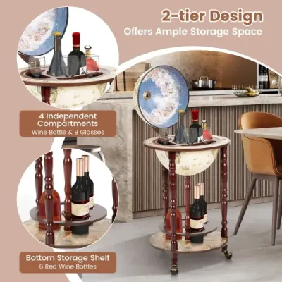 Světový globus z masivního dřeva mini globus bar home bar stojan na láhve