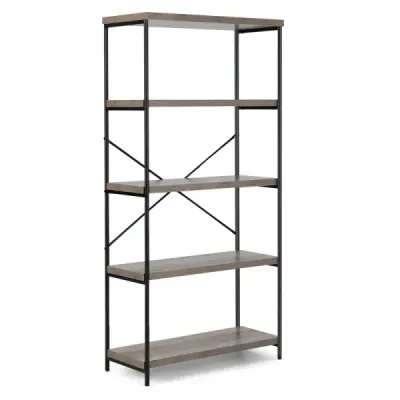 Regál s 5 úrovněmi a kovovým rámem a průmyslovým designem stojící regál kancelářský regál šedý