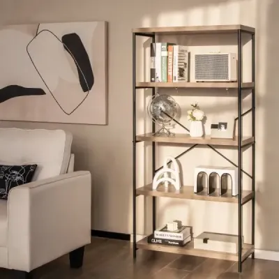Regál s 5 úrovněmi a kovovým rámem a průmyslovým designem stojící regál kancelářský regál šedý