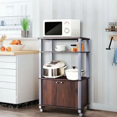 Kuchyňský regál pro mikrovlnnou troubu Kuchyňský vozík s kolečky 60 x 40 x 98 cm Hnědý