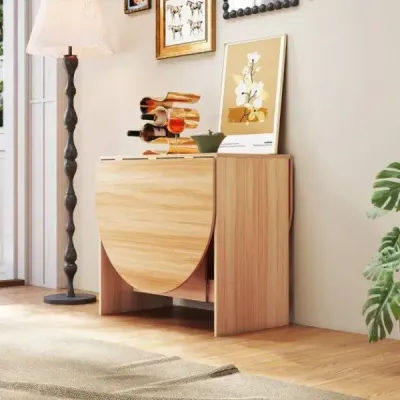 Skládací stůl, kulatý balkonový stůl, skládací zahradní stůl, přírodní