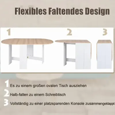 Skládací kulatý balkonový stůl, skládací zahradní stůl pro 4 až 7 osob, 163 x 80 x 75 cm, bílý