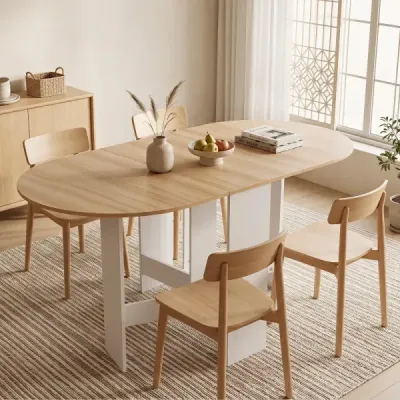 Skládací kulatý balkonový stůl, skládací zahradní stůl pro 4 až 7 osob, 163 x 80 x 75 cm, bílý