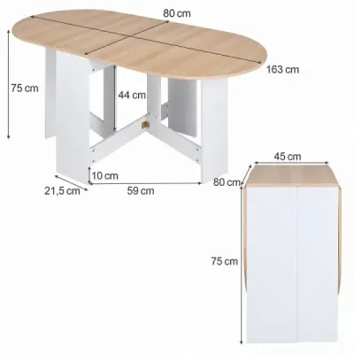 Skládací kulatý balkonový stůl, skládací zahradní stůl pro 4 až 7 osob, 163 x 80 x 75 cm, bílý