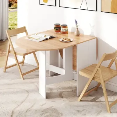 Skládací kulatý balkonový stůl, skládací zahradní stůl pro 4 až 7 osob, 163 x 80 x 75 cm, bílý
