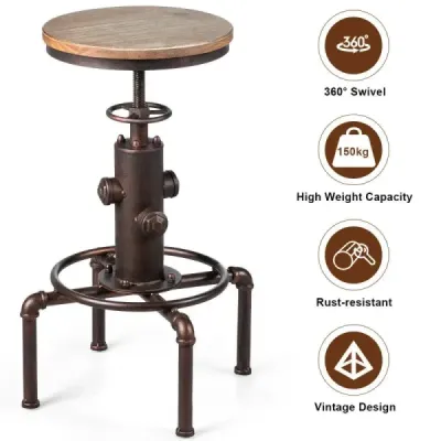 Barová židle s nastavitelnou výškou Barová židle s nastavitelnou výškou Bistro židle 44 x 44 x 59,5 - 75 cm Přírodní + bronz