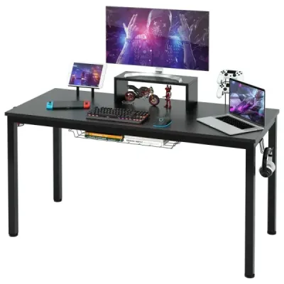 Herní stůl 140 cm herní stůl s policí na monitor 155 x 60 x 94 cm černý