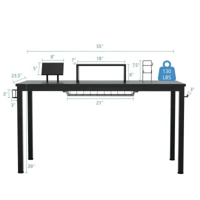 Herní stůl 140 cm herní stůl s policí na monitor 155 x 60 x 94 cm černý