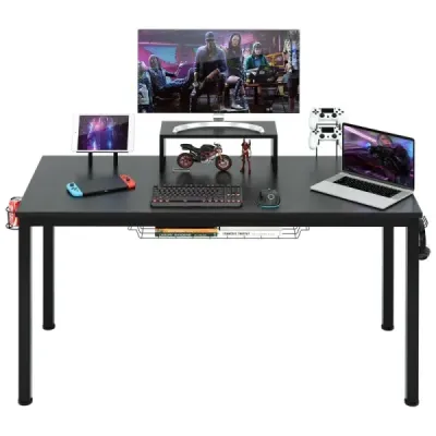 Herní stůl 140 cm herní stůl s policí na monitor 155 x 60 x 94 cm černý