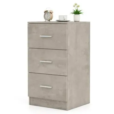 Noční stolek se 3 zásuvkami Noční stolek ve vysokém lesku Noční komoda k posteli se skříňovou pružinou 37 x 34 x 66,5 cm Cementově šedá