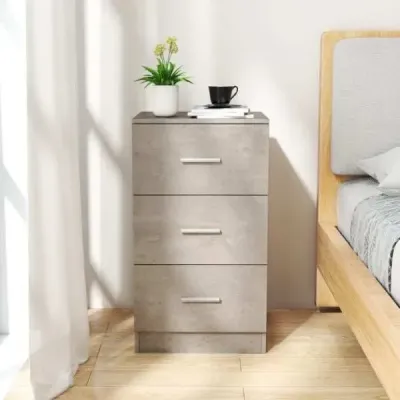 Noční stolek se 3 zásuvkami Noční stolek ve vysokém lesku Noční komoda k posteli se skříňovou pružinou 37 x 34 x 66,5 cm Cementově šedá