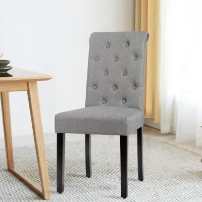 Sada 2 jídelních židlí s knoflíky, čalouněné látkové židle s nohami z kaučukovníku, šedé