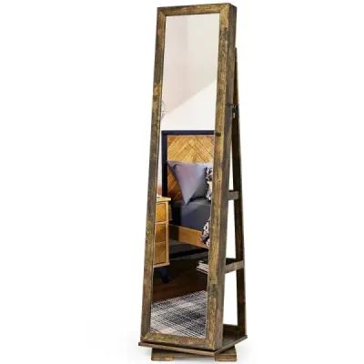 2 v 1 skříňka na šperky a žebříková police se zrcadlem po celé délce 39 x 39 x 161 cm hnědá